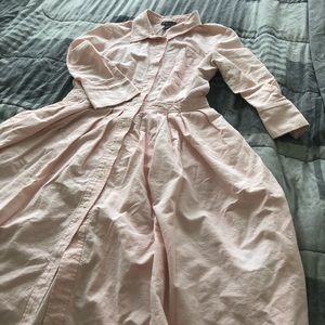 LIGHT PINK BUTTON FIT AND FLARE MIDI COLLAR SHIRT DRESS